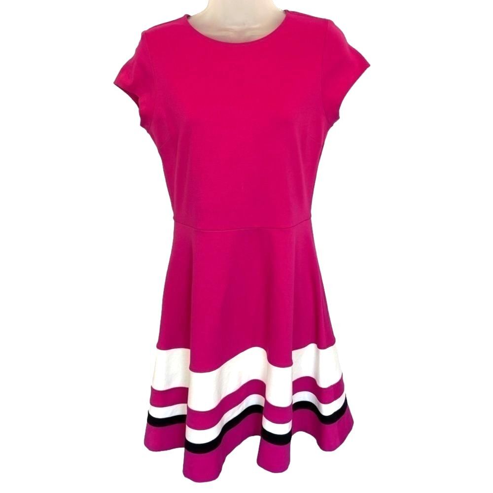 Love… Ady Fit & Flare skater style dress Fuchsia Black & White - Picture 2 of 4